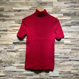 Moda International Red Turtleneck Sweater | Short Sleeve, 100% Cotton